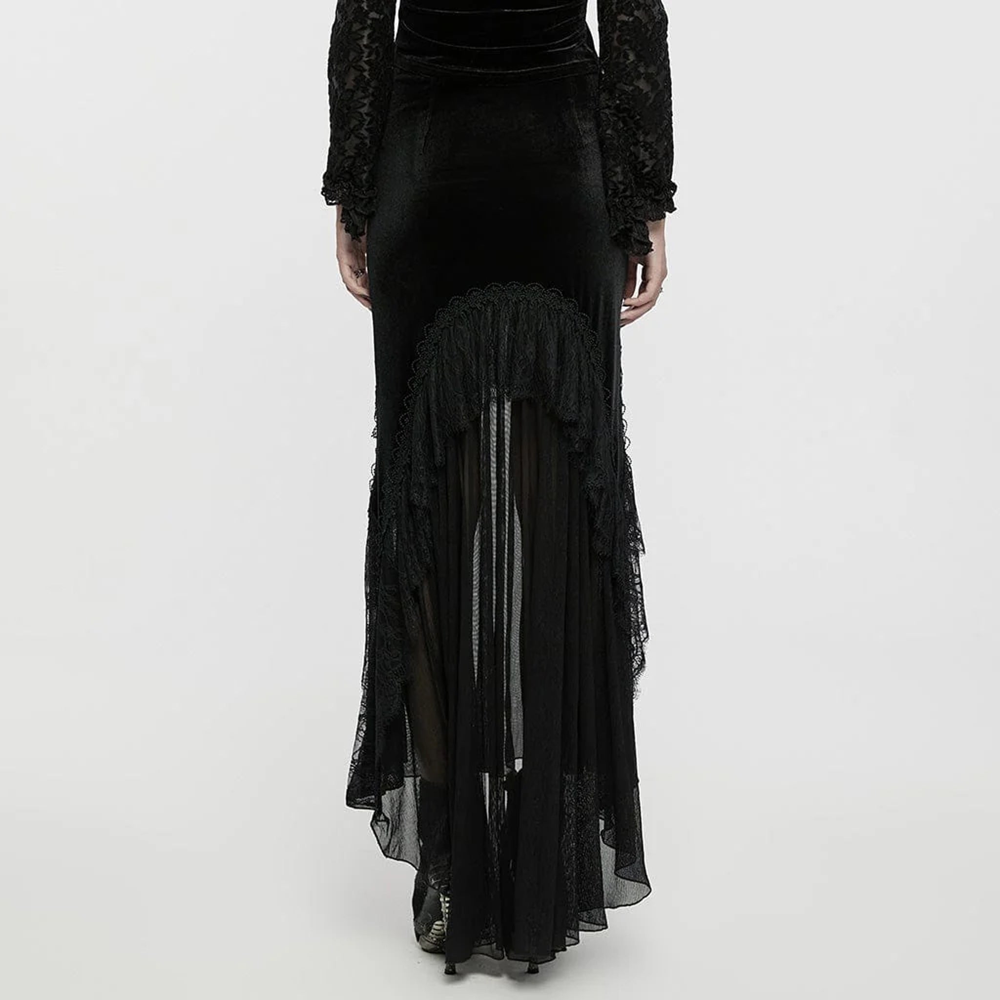 Gothic Ruffle Lace Trim Velvet Skirt