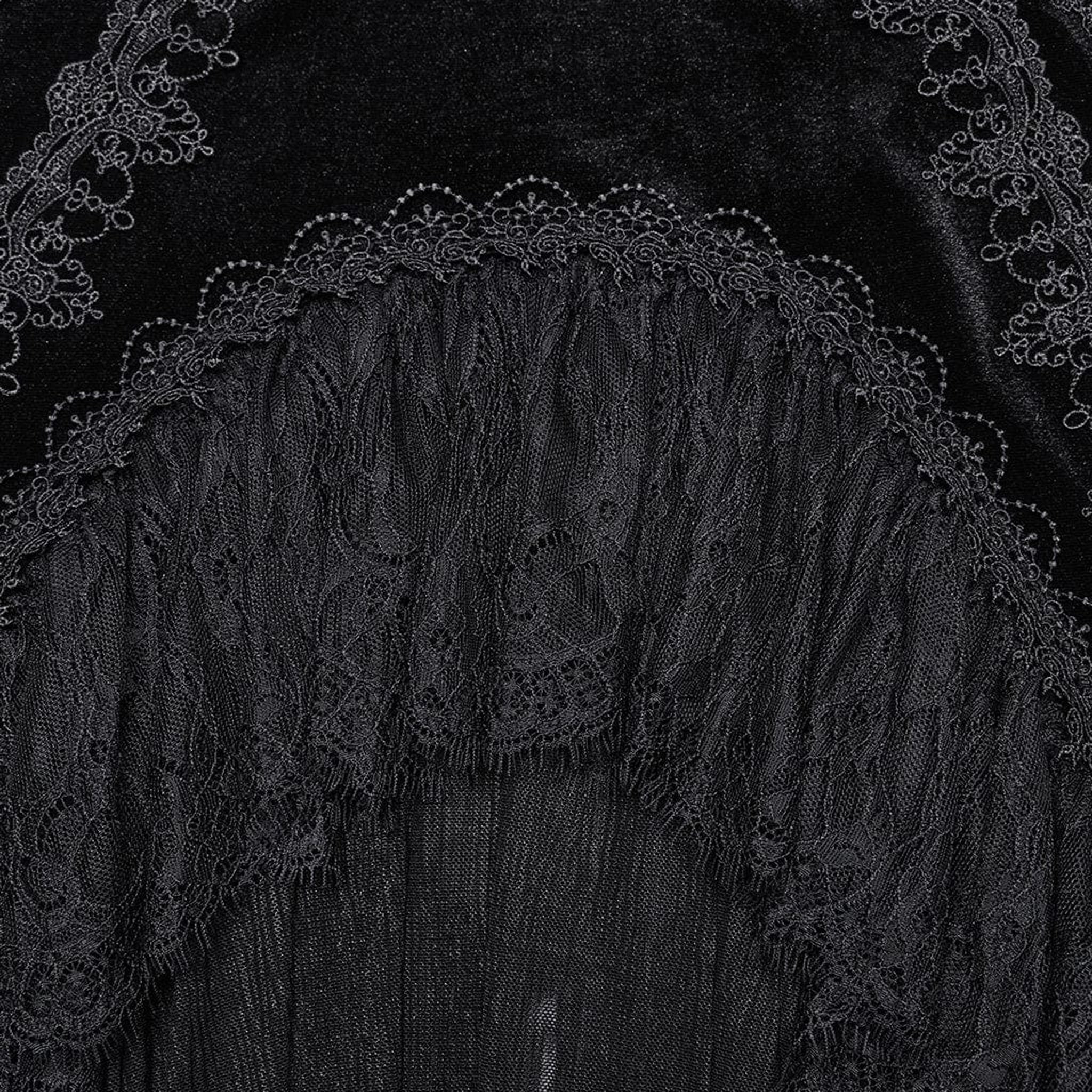 Gothic Ruffle Lace Trim Velvet Skirt