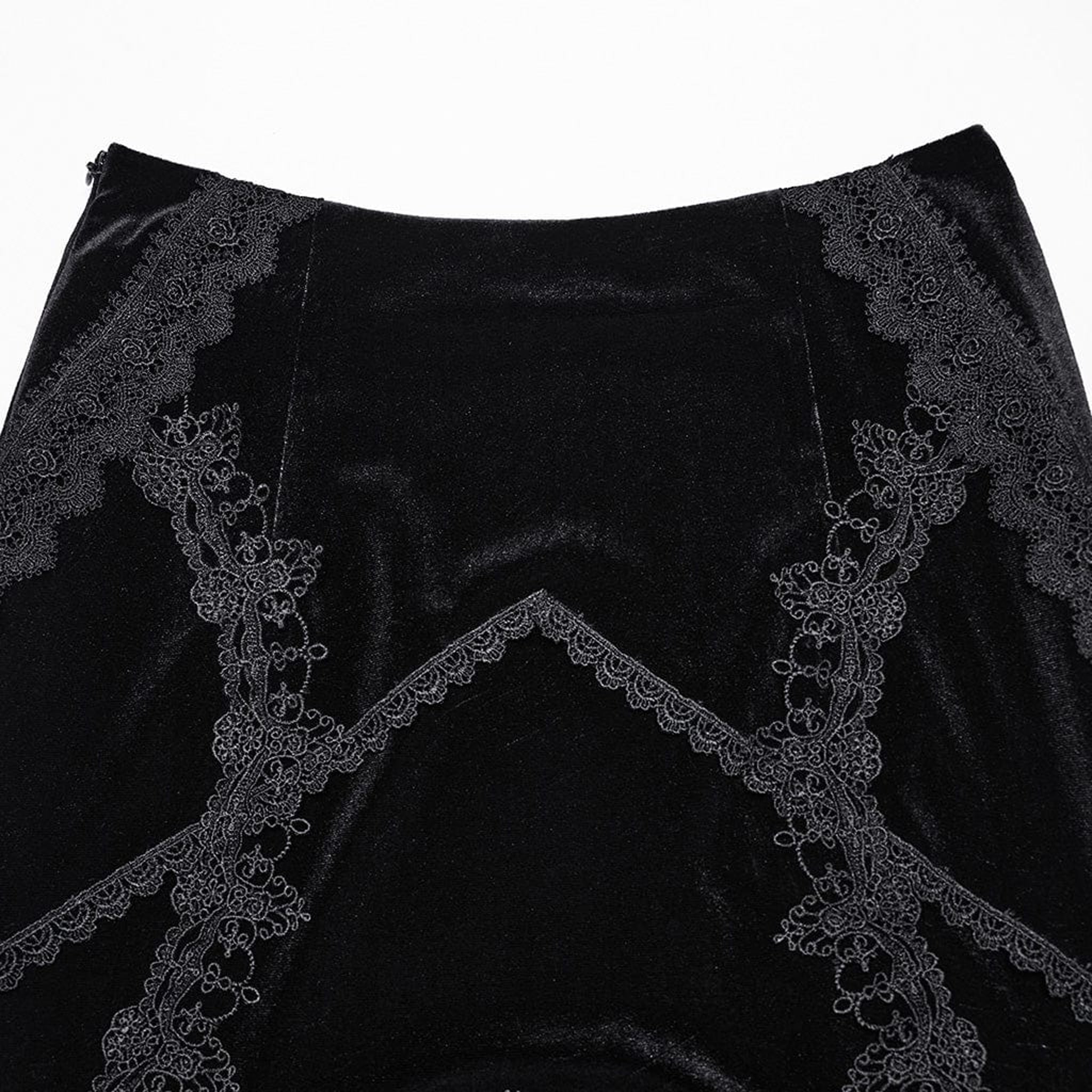 Gothic Ruffle Lace Trim Velvet Skirt