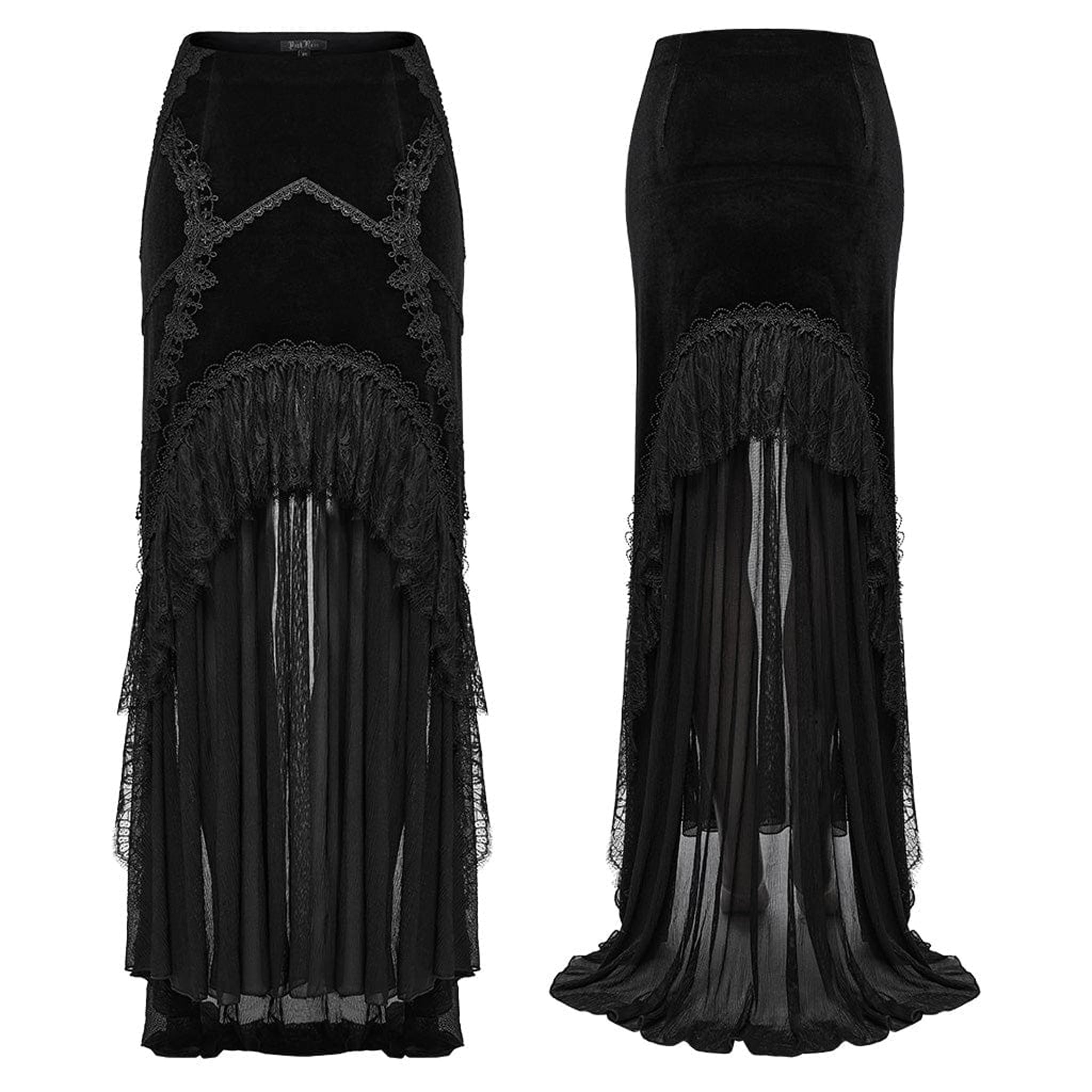 Gothic Ruffle Lace Trim Velvet Skirt