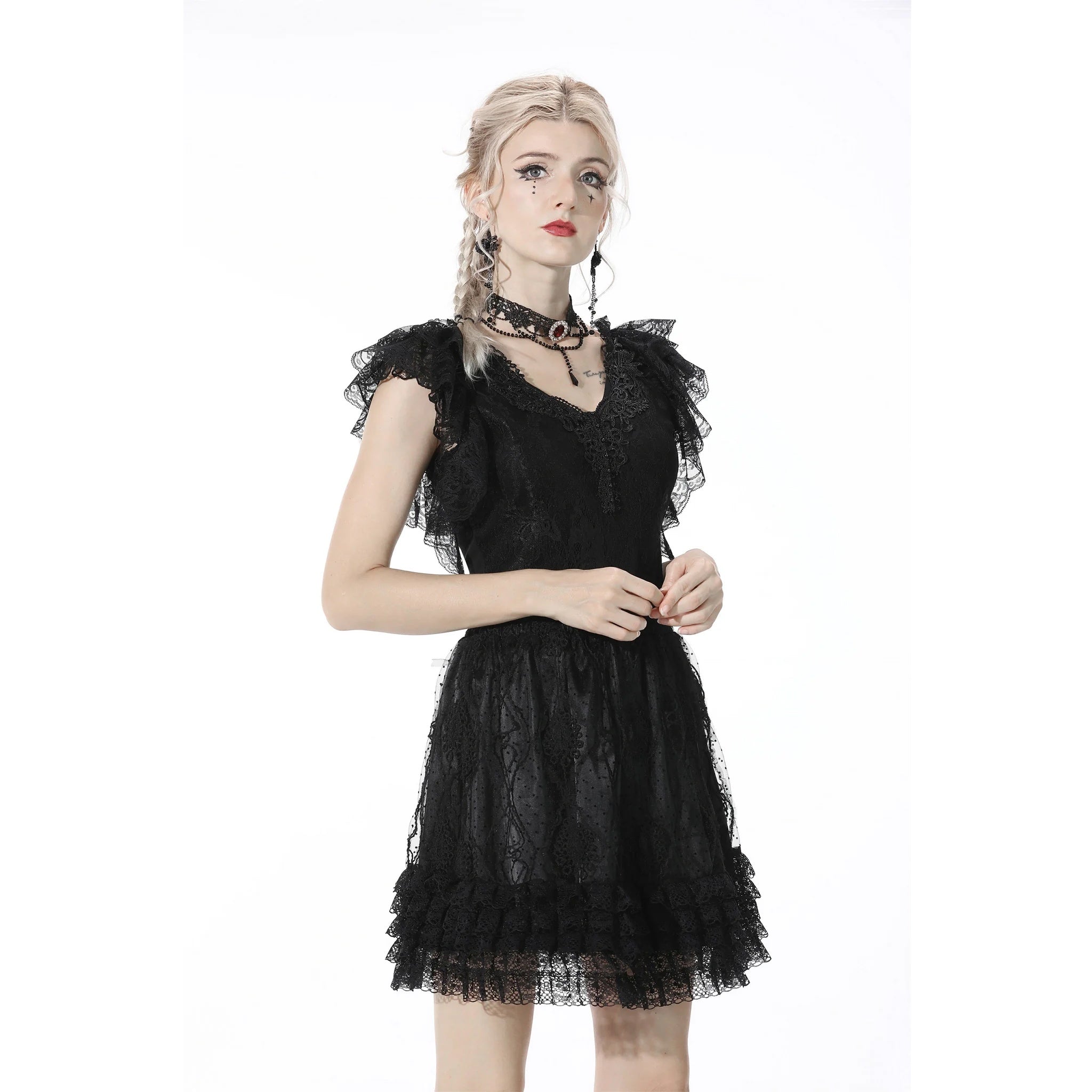 Black Gothic Lace Layered Mini Skirt