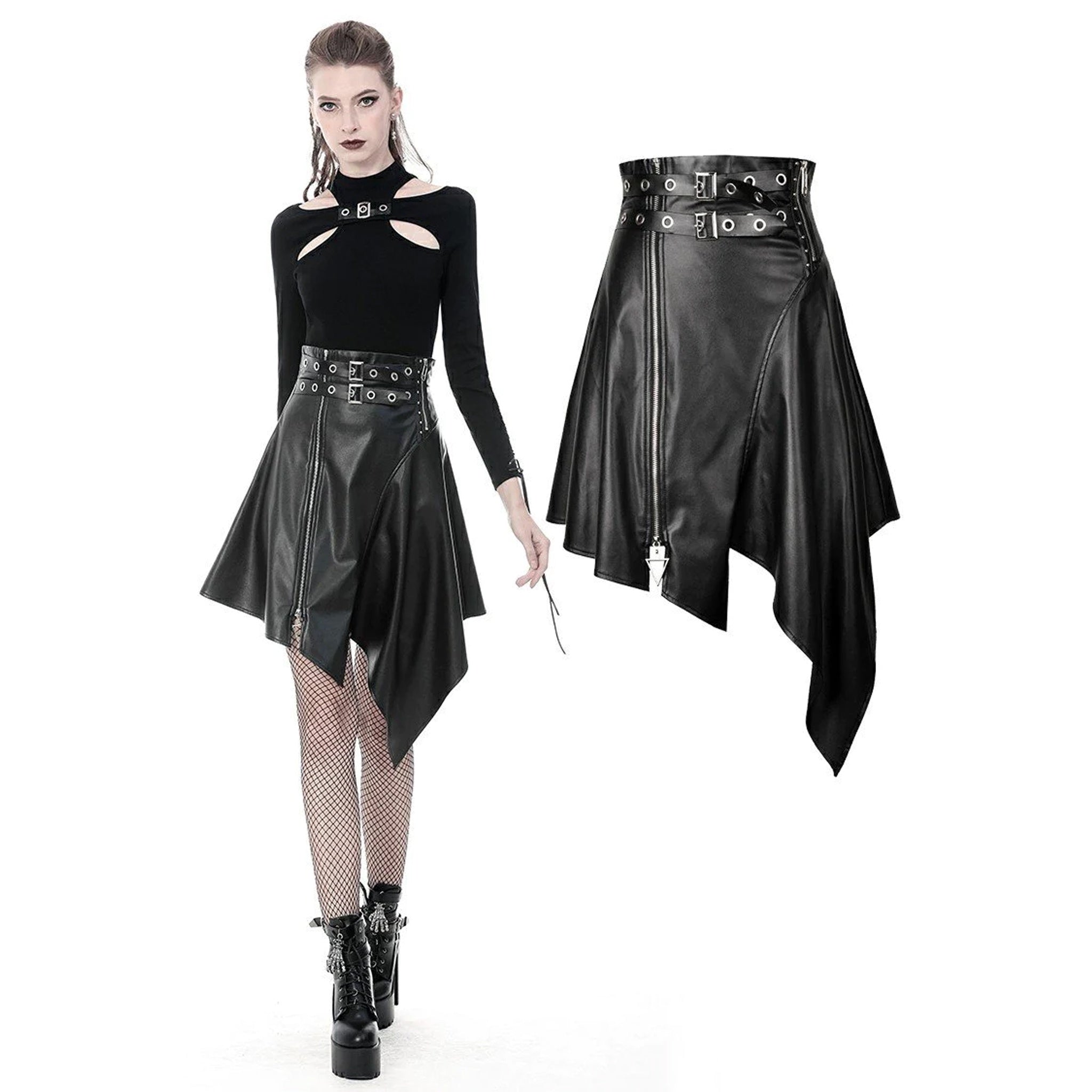 PU Leather zipped midi skirt