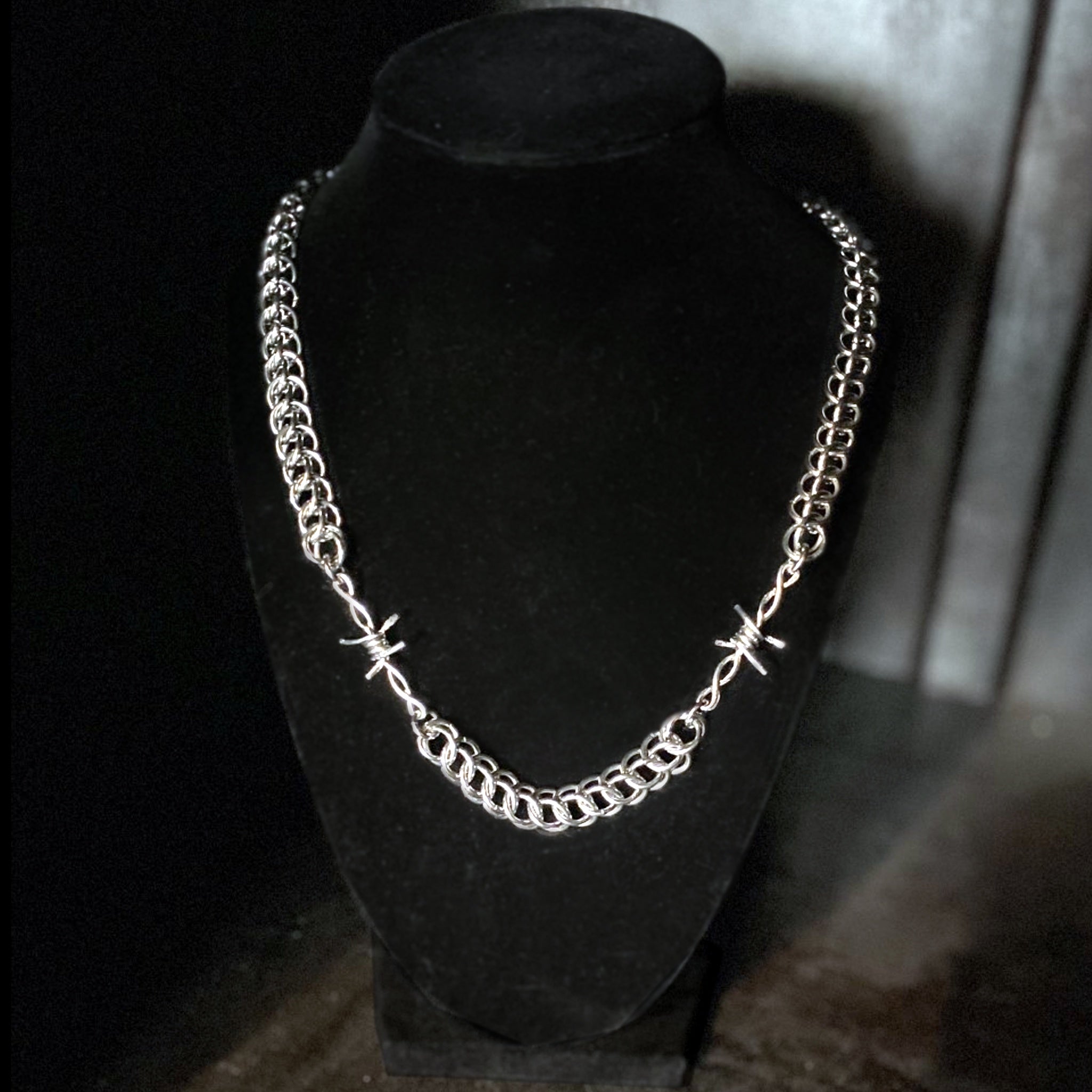 barb wire mail necklace