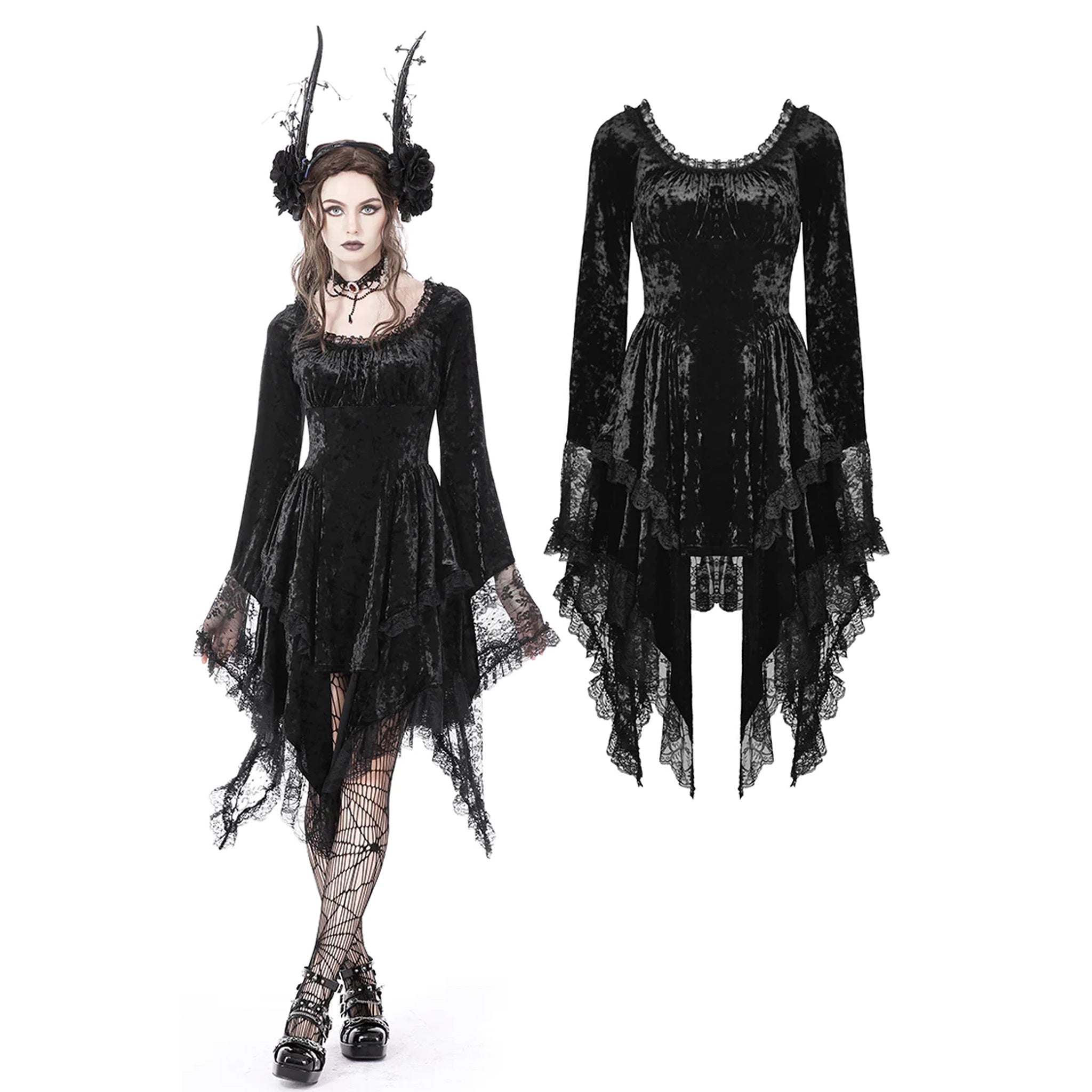 As You Wish Bell-sleeve Velvet Dress