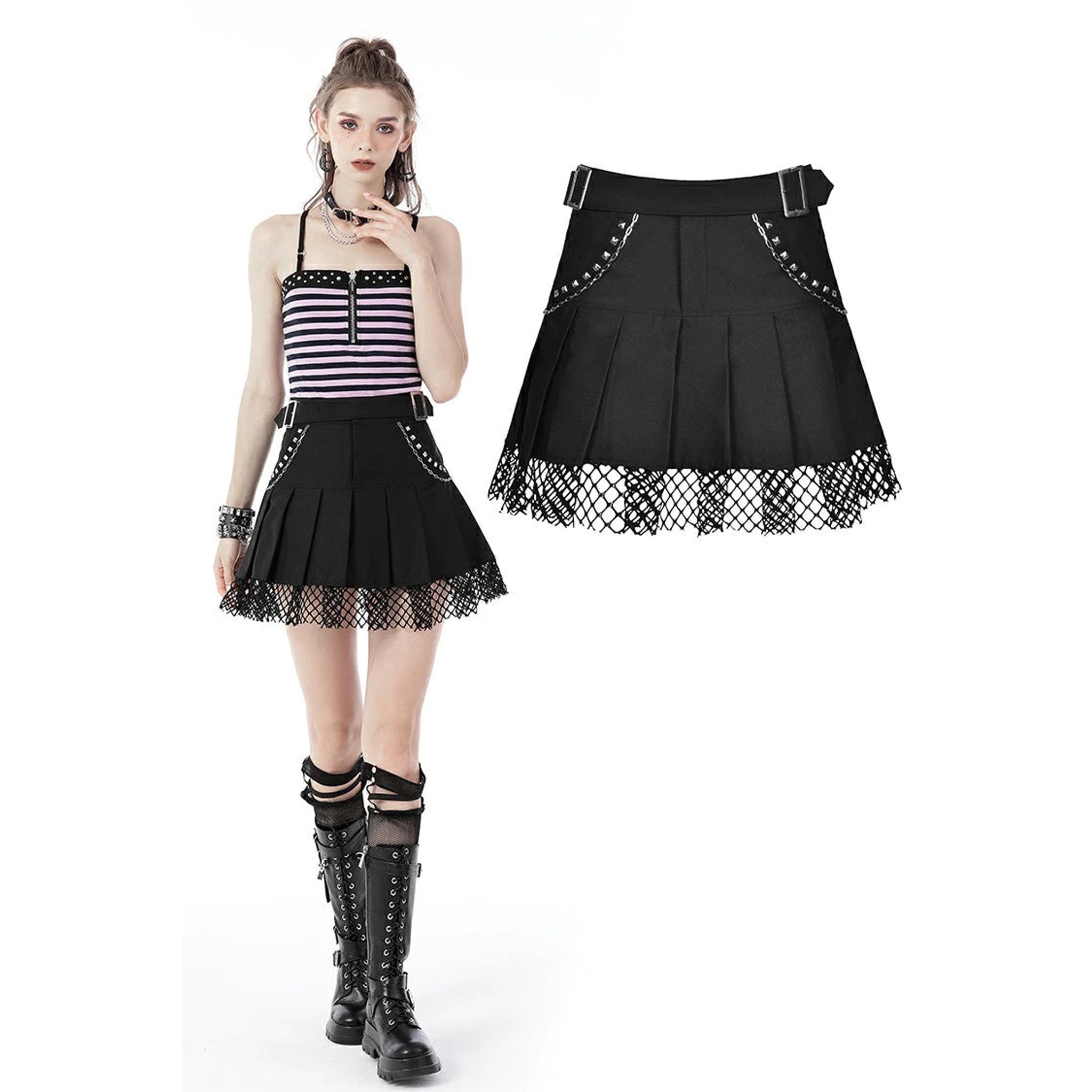 studded pleated net skirt